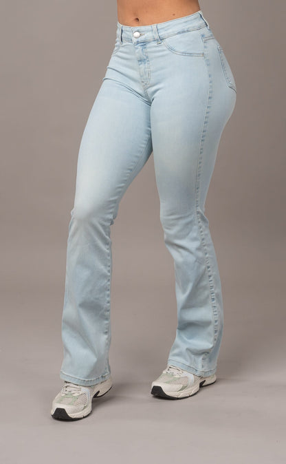 Womens Flared Mid Waisted Fitjeans - Vintage Blue