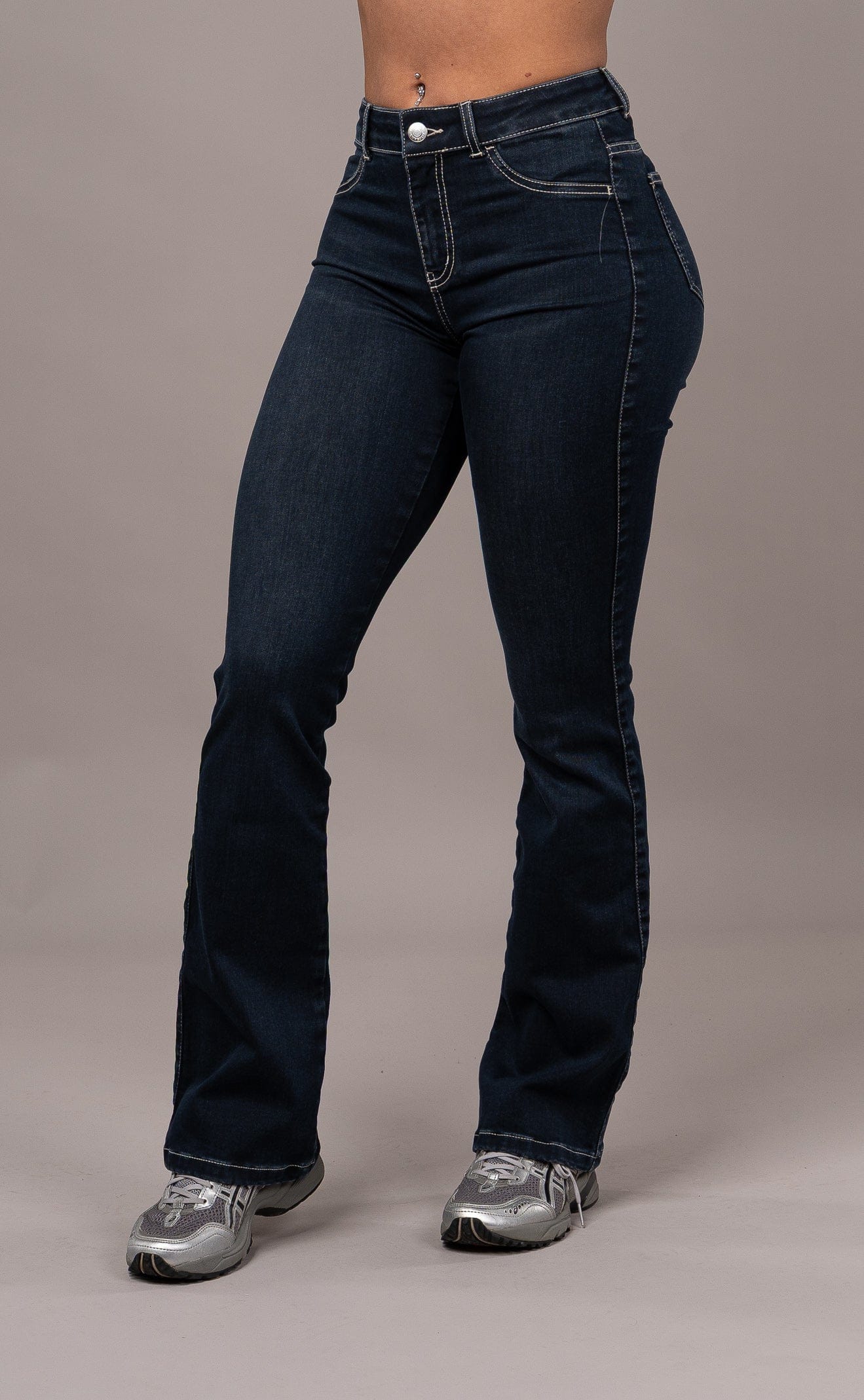 Womens Flared Mid Waisted Fitjeans - Night Blue
