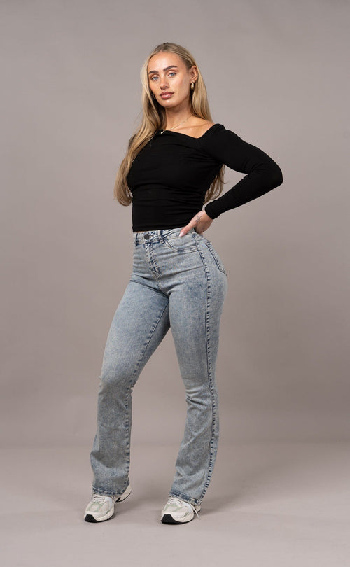 Womens Flared Fitjeans - 80s Blue