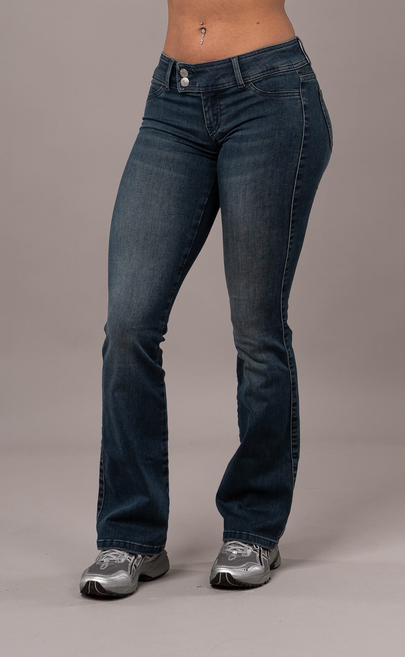 Womens Flared Low Waisted Fitjeans - Emerald Blue