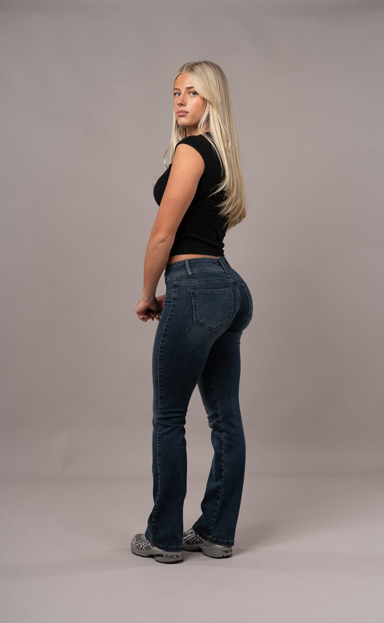 Womens Flared Low Waisted Fitjeans - Emerald Blue