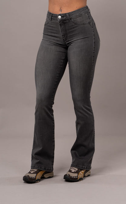 Womens Flared Mid Waisted Fitjeans - Grey