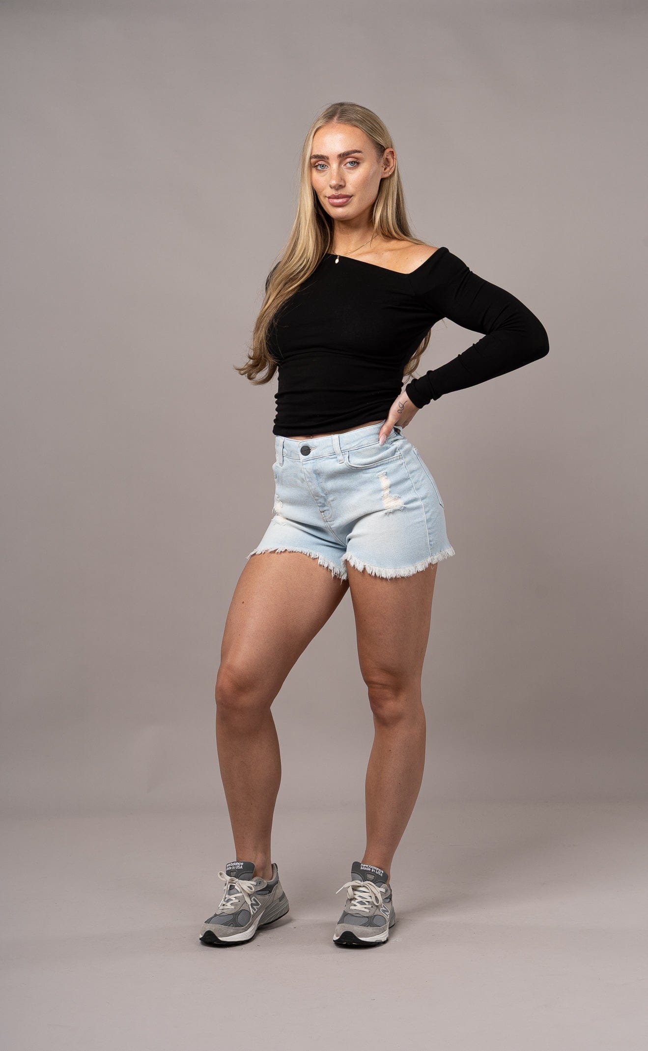 Womens Fitjeans Ripped Shorts - Vintage Blue