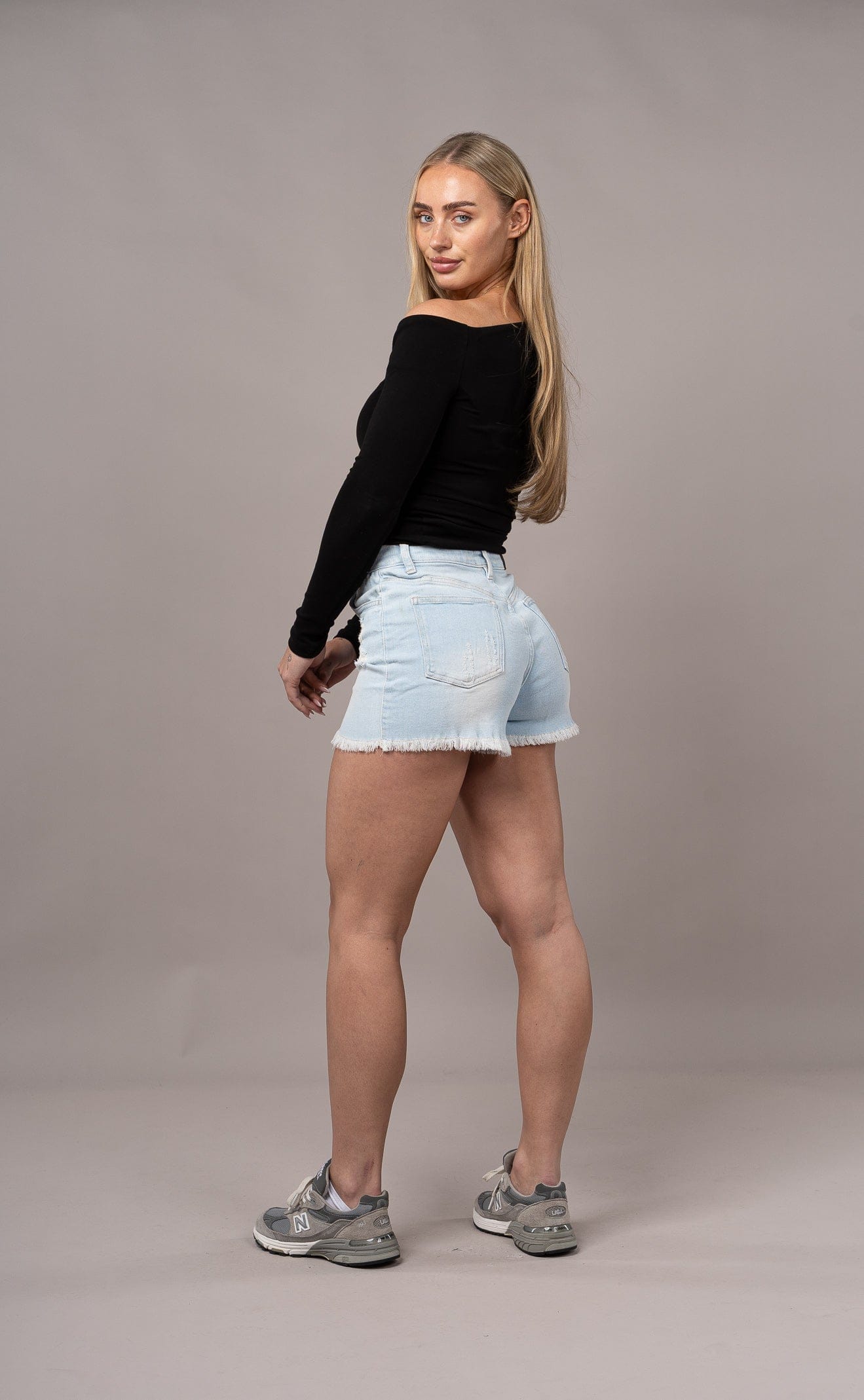 Womens Fitjeans Ripped Shorts - Vintage Blue