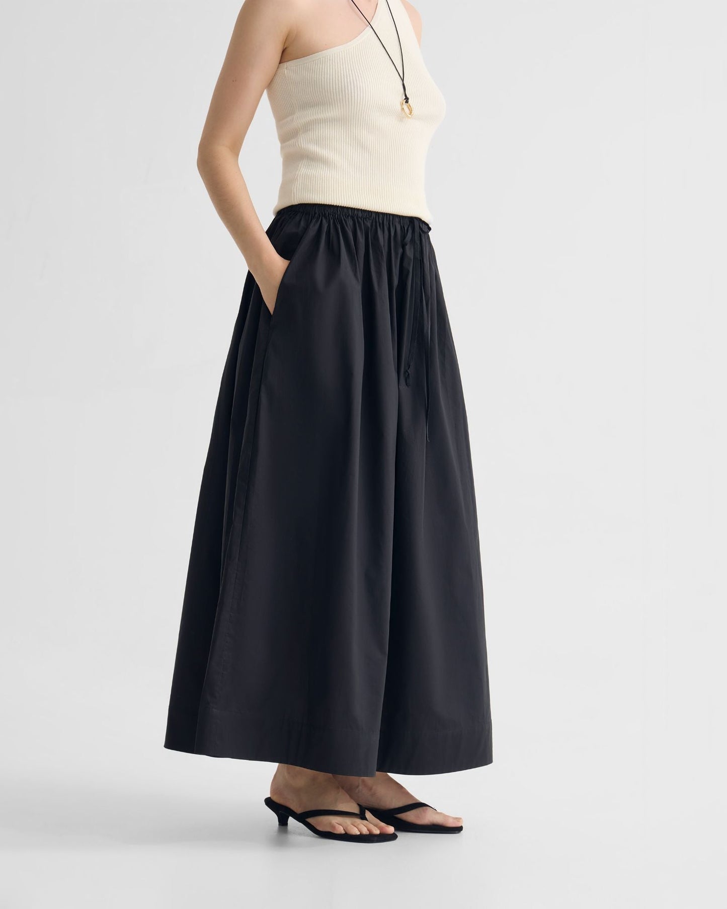Olive Cotton Maxi Skirt