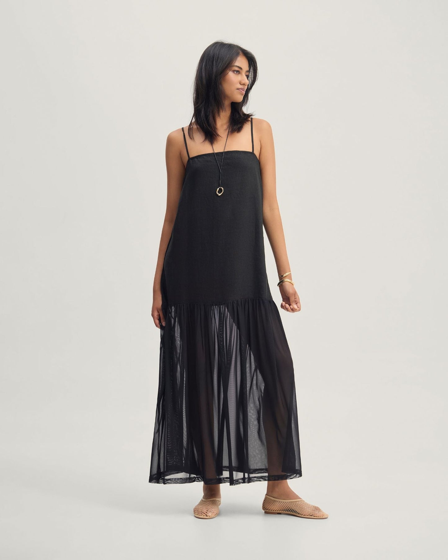 Kristel Linen And Mesh Dress
