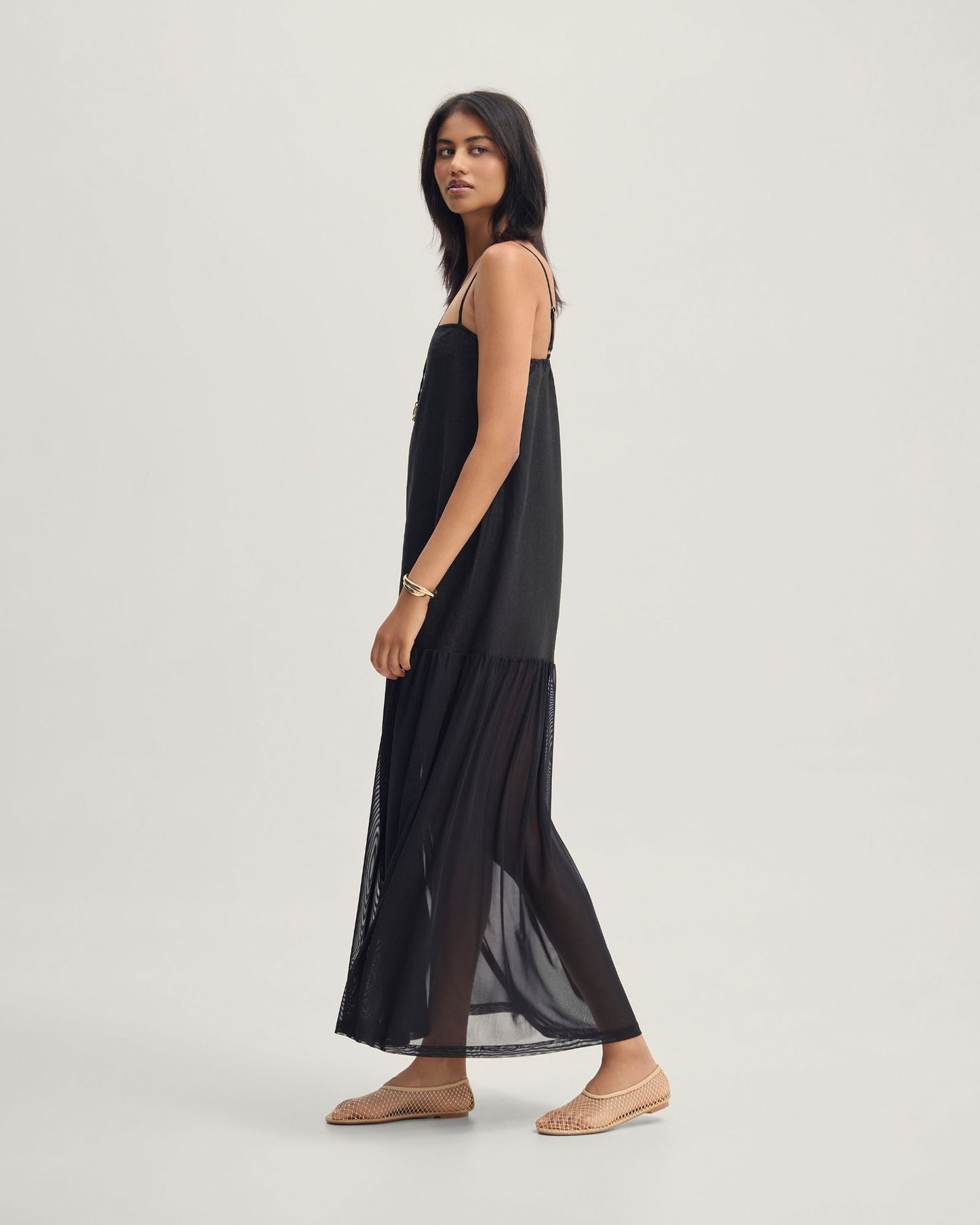 Kristel Linen And Mesh Dress