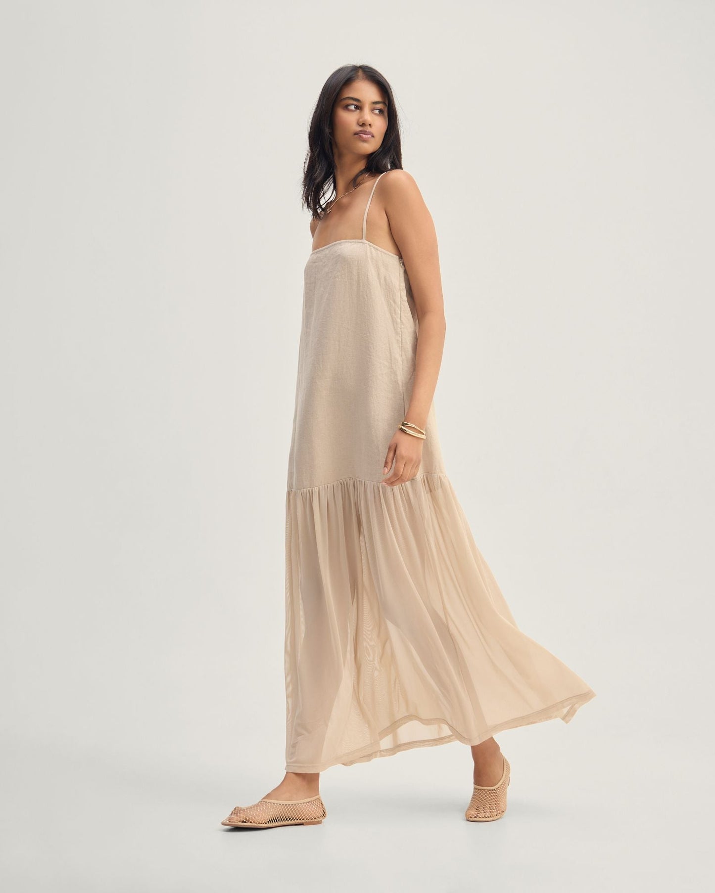 Kristel Linen And Mesh Dress