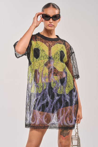 ALL THE RAGE LACE JERSEY MINI DRESS