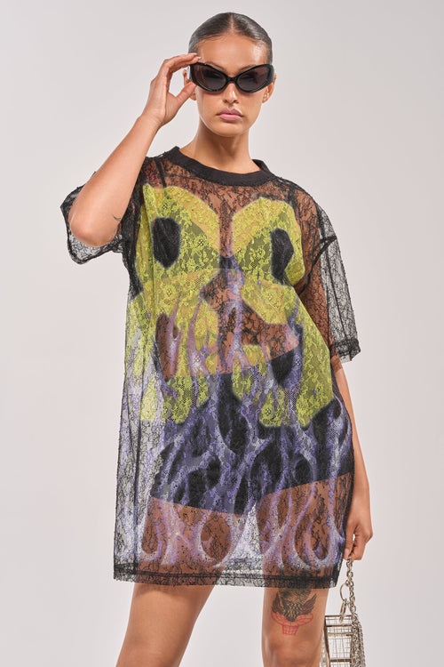 ALL THE RAGE LACE JERSEY MINI DRESS
