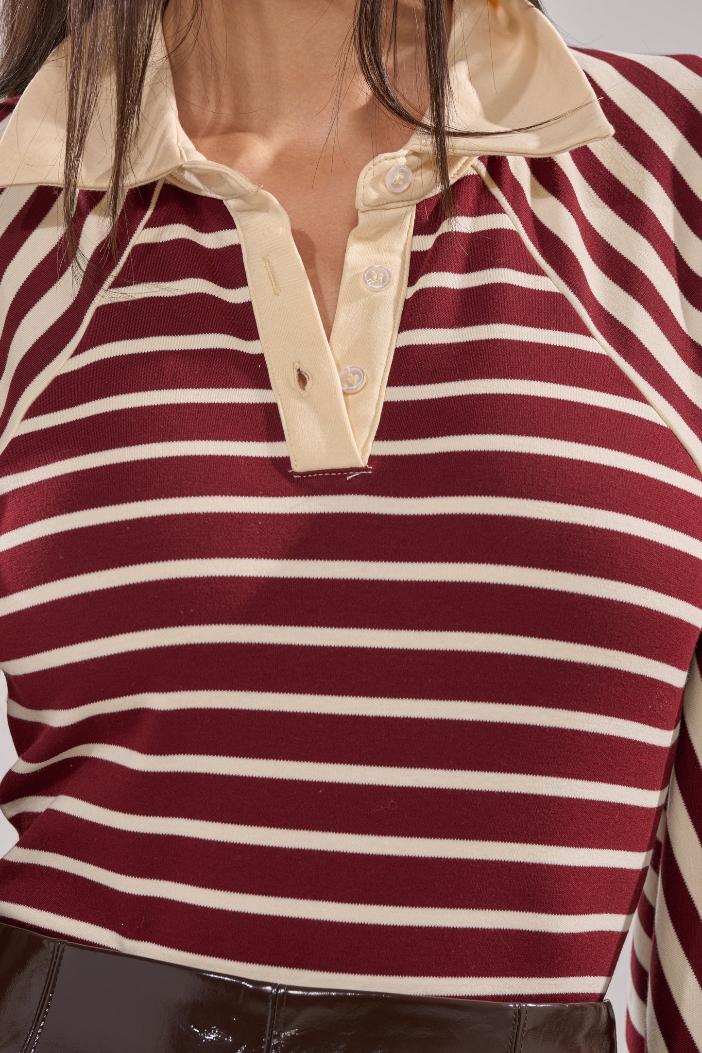 ALMA STRIPE COLLARED BODYSUIT