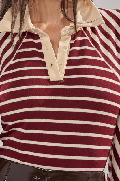 ALMA STRIPE COLLARED BODYSUIT