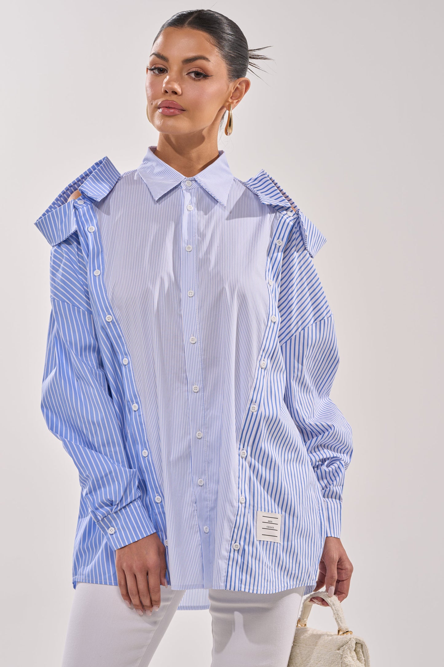 ALL OVER THE PLACE BLUE STRIPED BUTTON DOWN