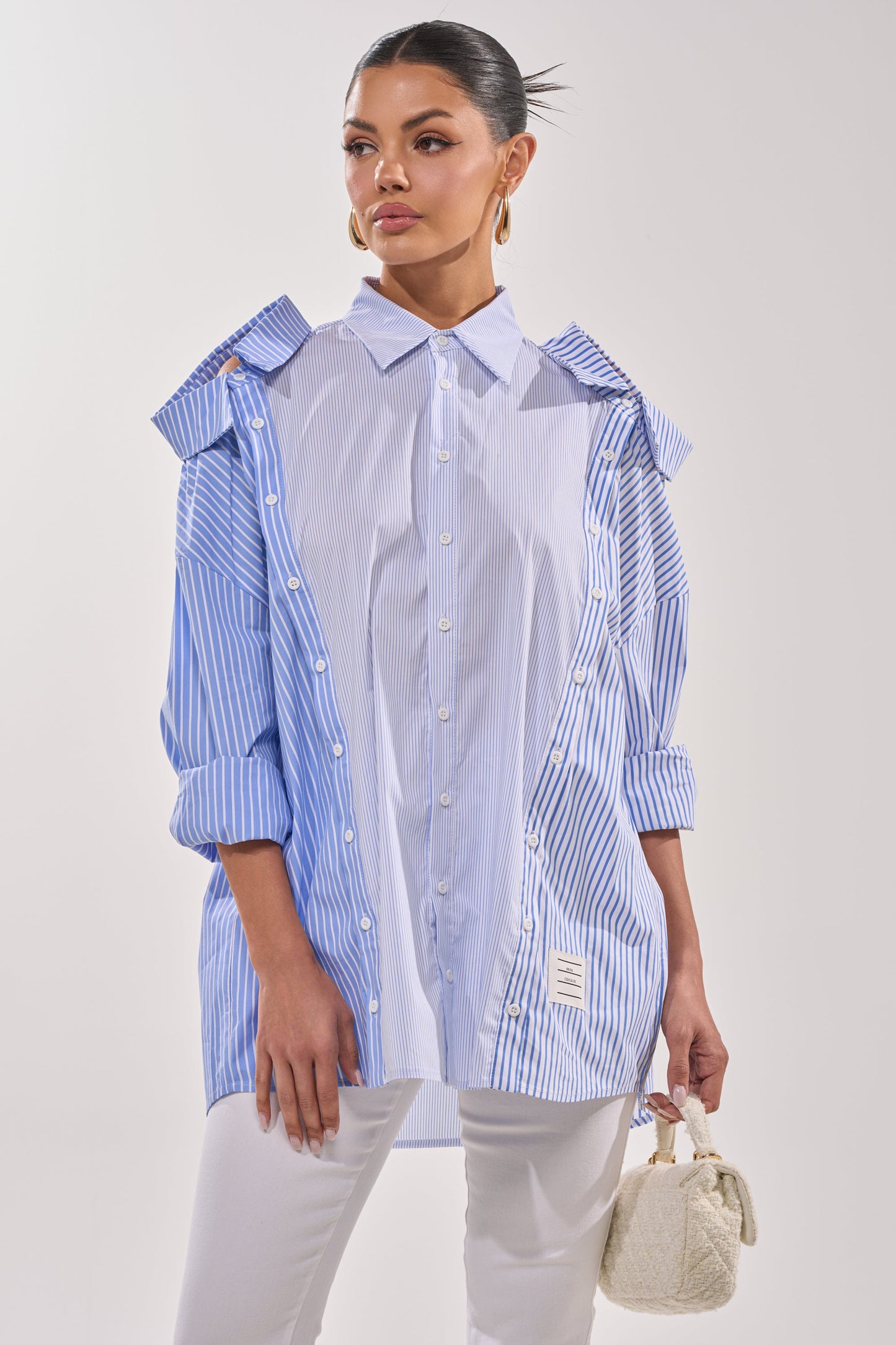 ALL OVER THE PLACE BLUE STRIPED BUTTON DOWN
