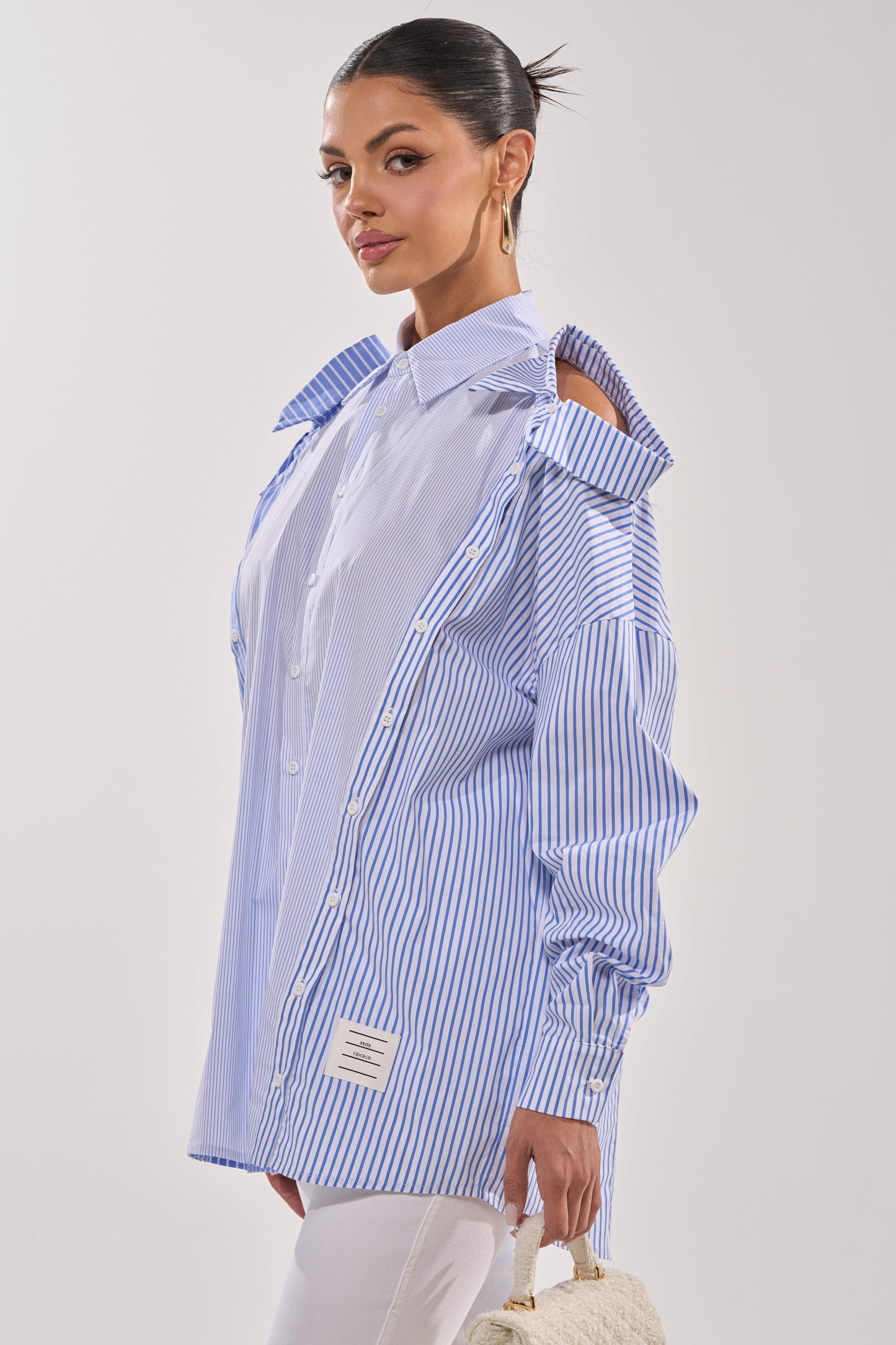 ALL OVER THE PLACE BLUE STRIPED BUTTON DOWN