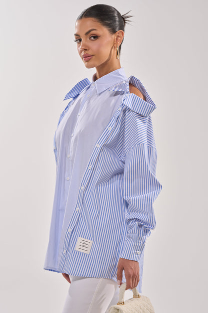ALL OVER THE PLACE BLUE STRIPED BUTTON DOWN