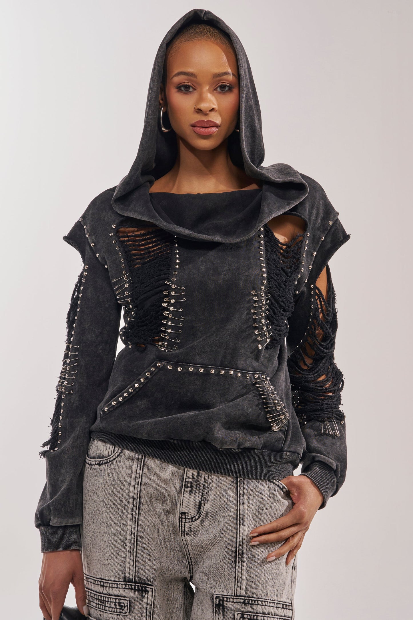 ALL TORN UP DISTRESSED OFF THE SHOULDER SWEATSHIRT