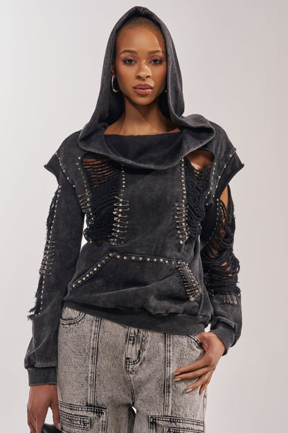 ALL TORN UP DISTRESSED OFF THE SHOULDER SWEATSHIRT