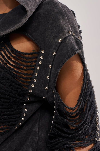 ALL TORN UP DISTRESSED OFF THE SHOULDER SWEATSHIRT