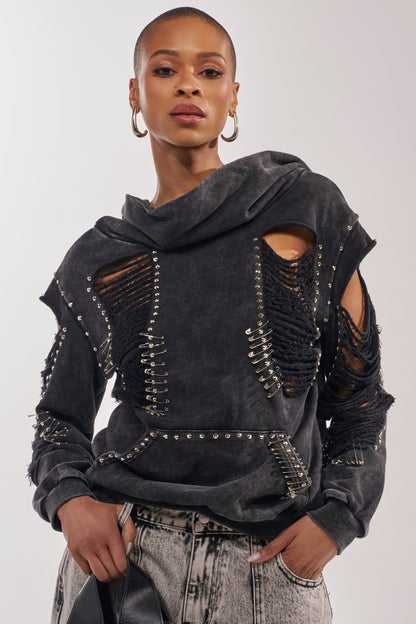 ALL TORN UP DISTRESSED OFF THE SHOULDER SWEATSHIRT