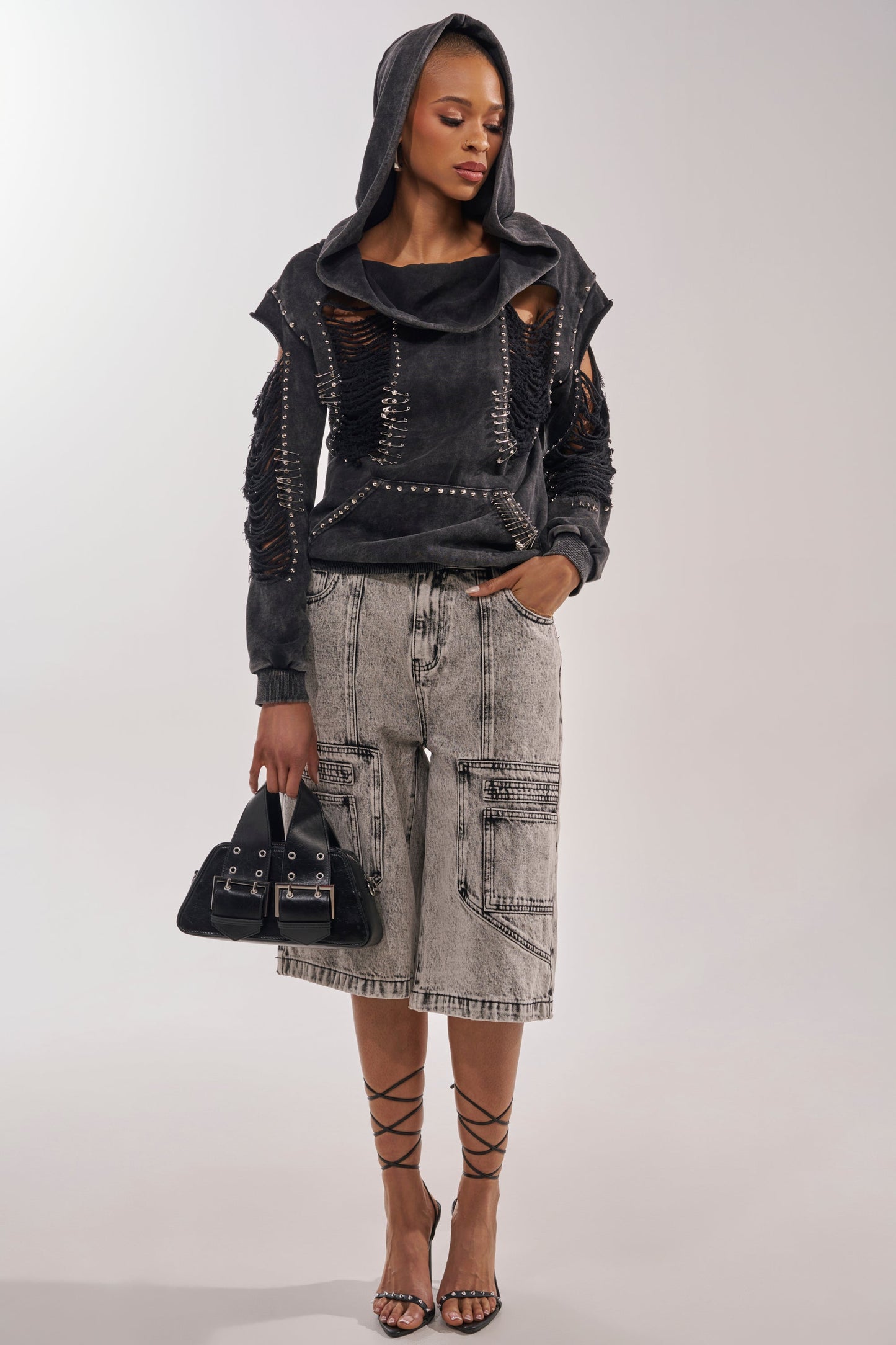 ALL TORN UP DISTRESSED OFF THE SHOULDER SWEATSHIRT
