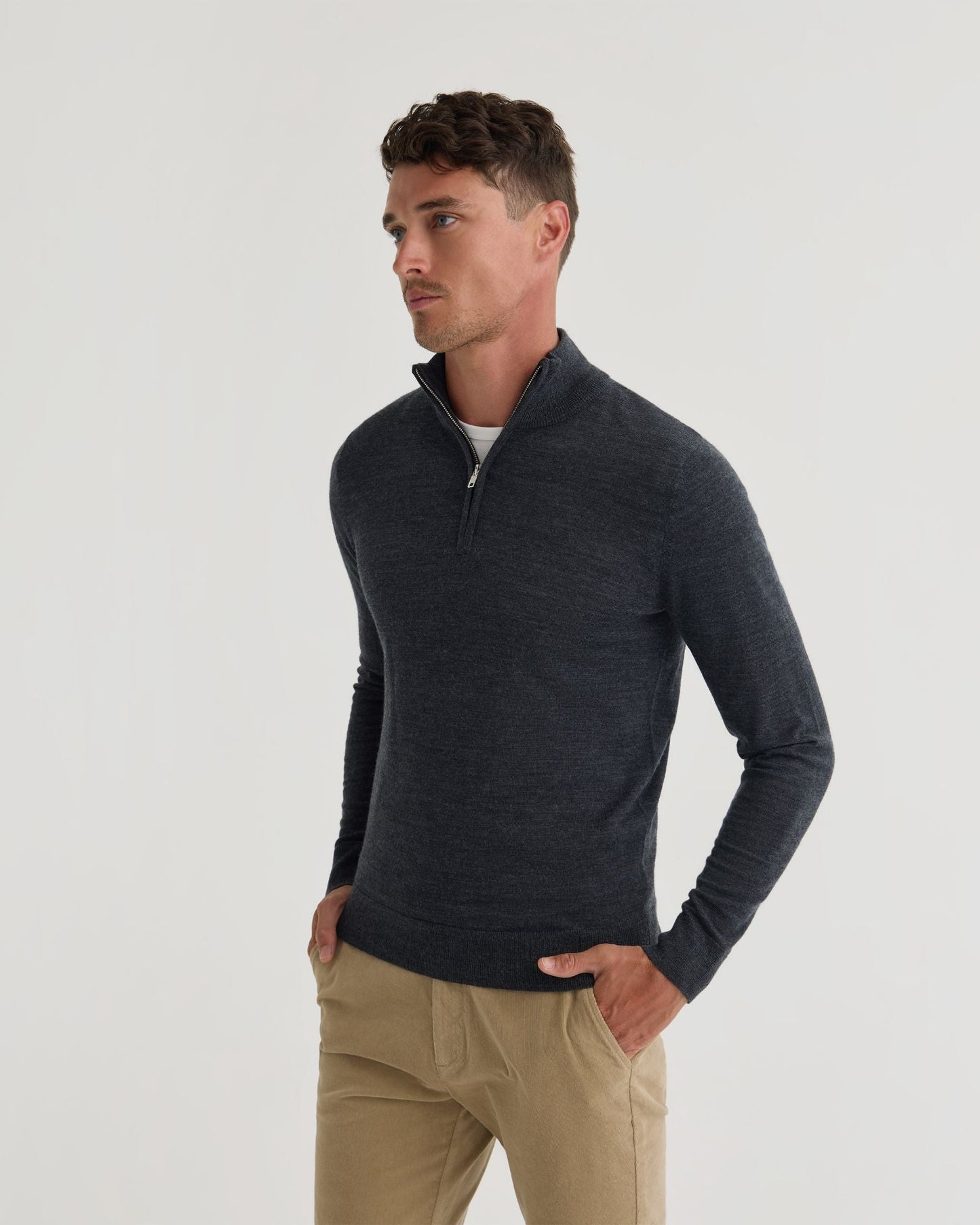 Merino Zip Neck Wool Pullover
