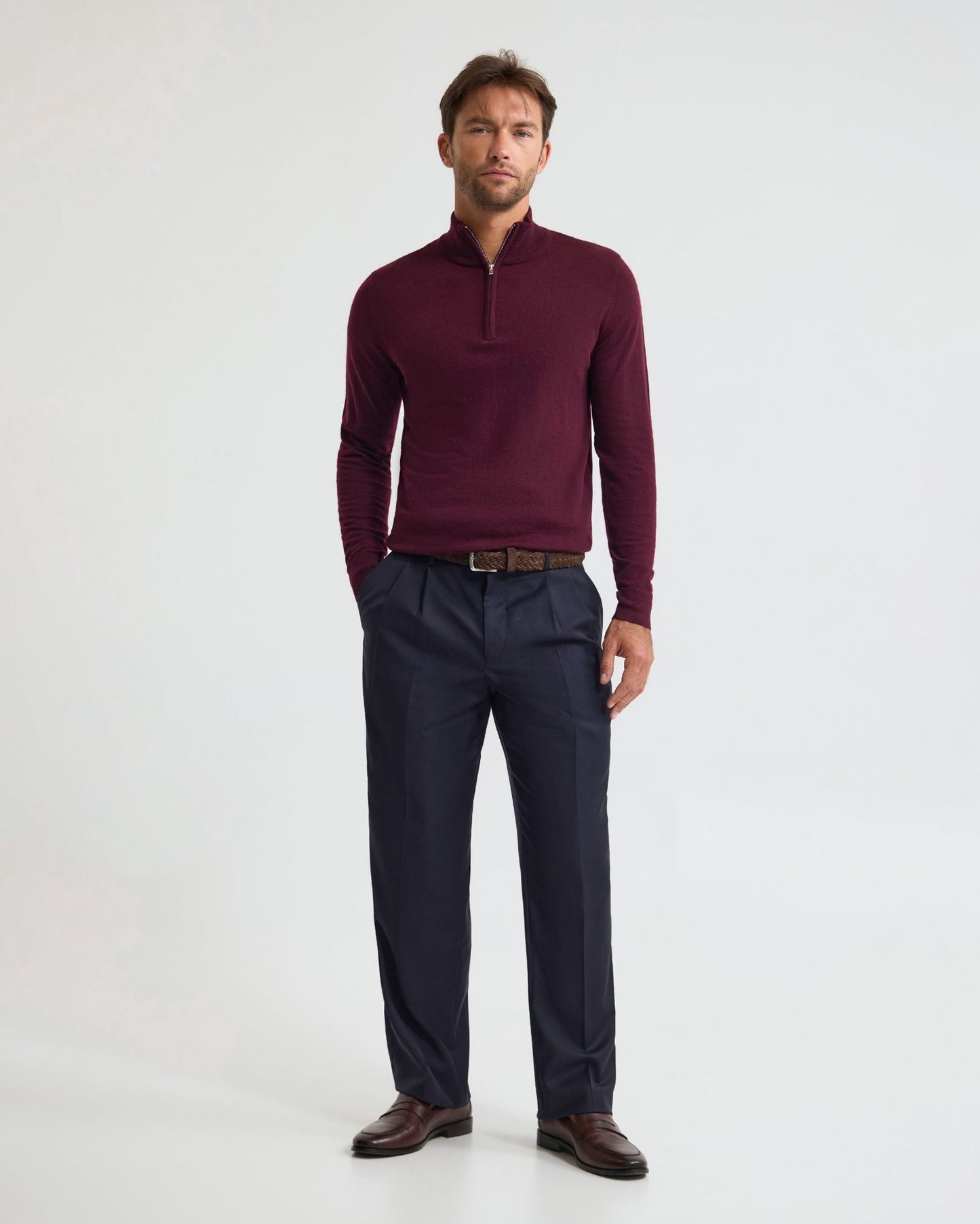 Merino Zip-Neck Wool Pullover