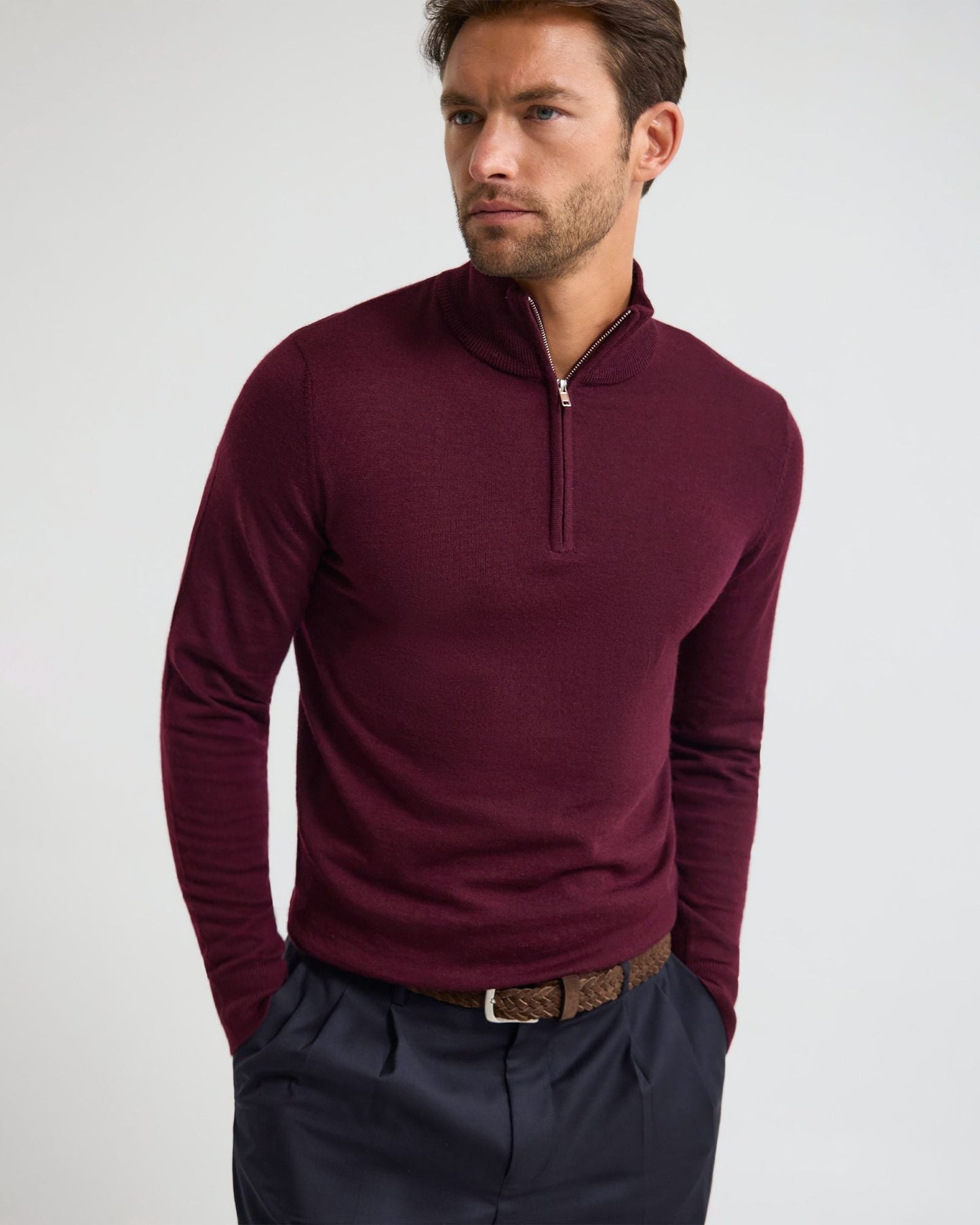 Merino Zip-Neck Wool Pullover