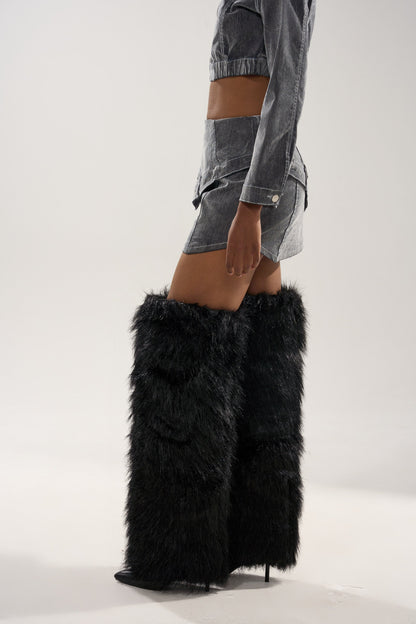 ALL FOR LOVE VELVET DENIM MINI SKIRT