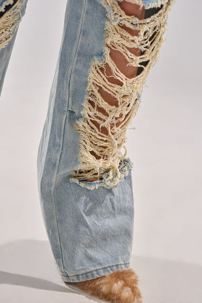 ALMA DISTRESSED DENIM CARGO PANTS