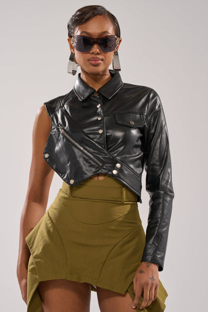 ALL FOR ME FAUX LEATHER BLOUSE