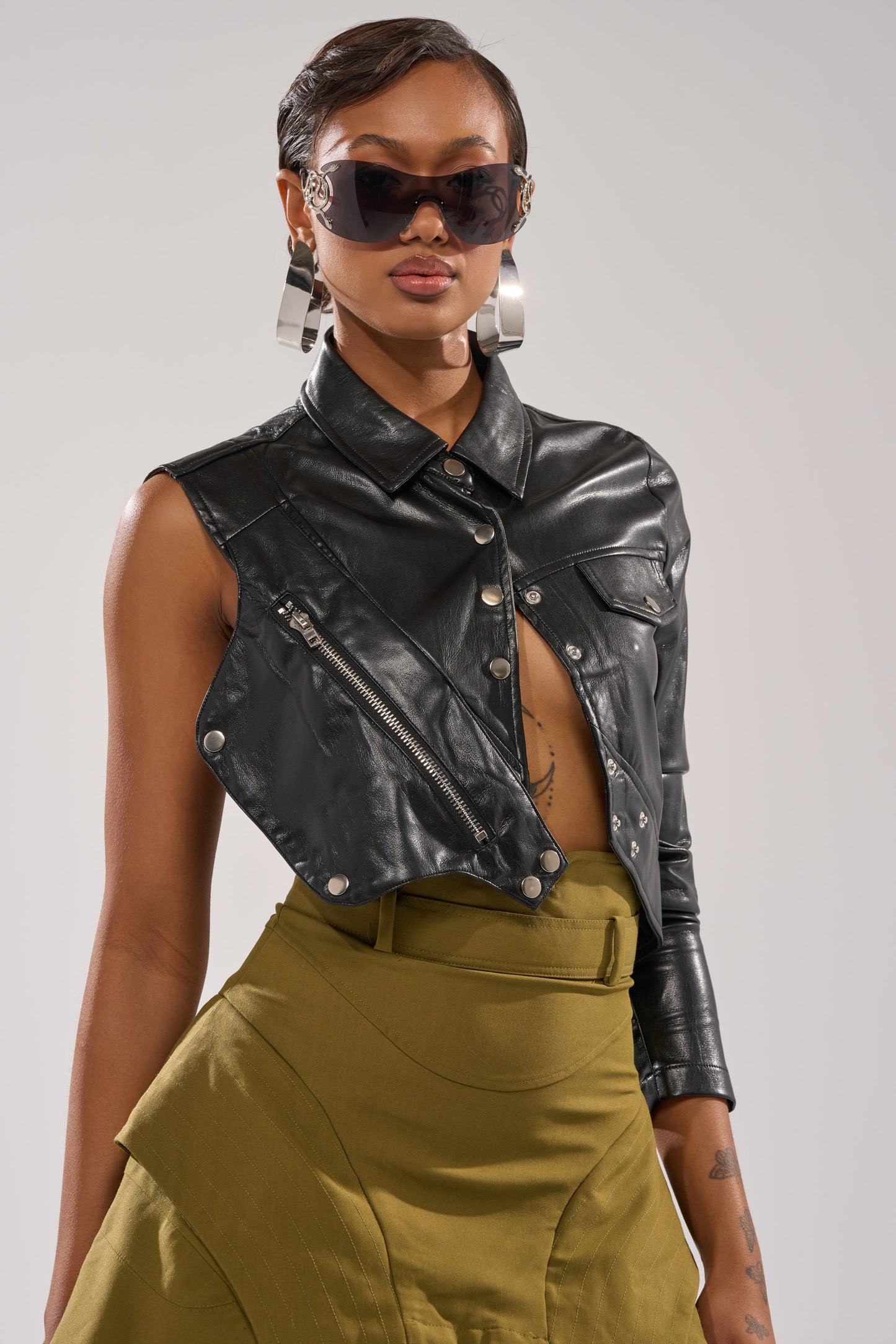 ALL FOR ME FAUX LEATHER BLOUSE