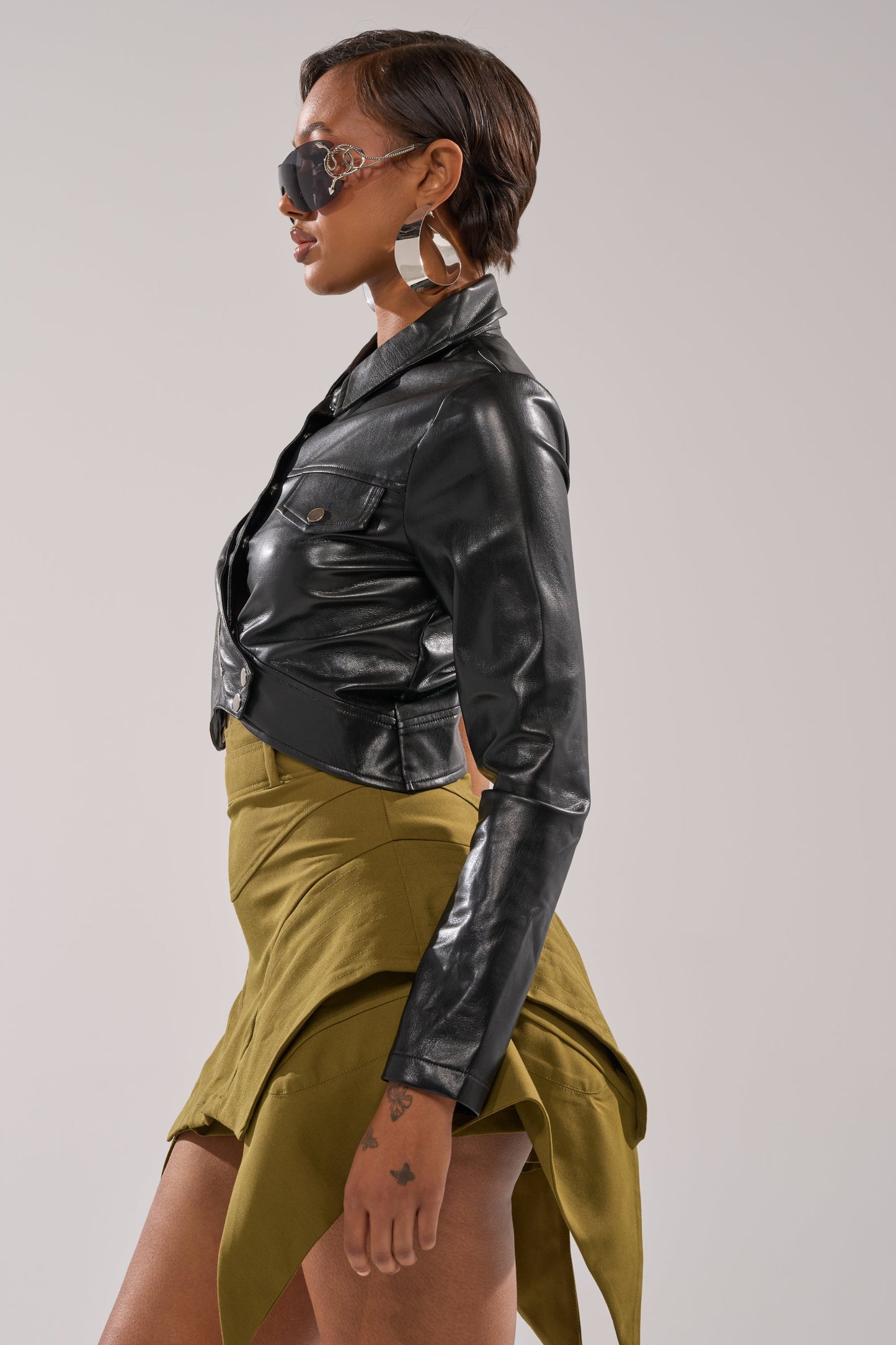 ALL FOR ME FAUX LEATHER BLOUSE