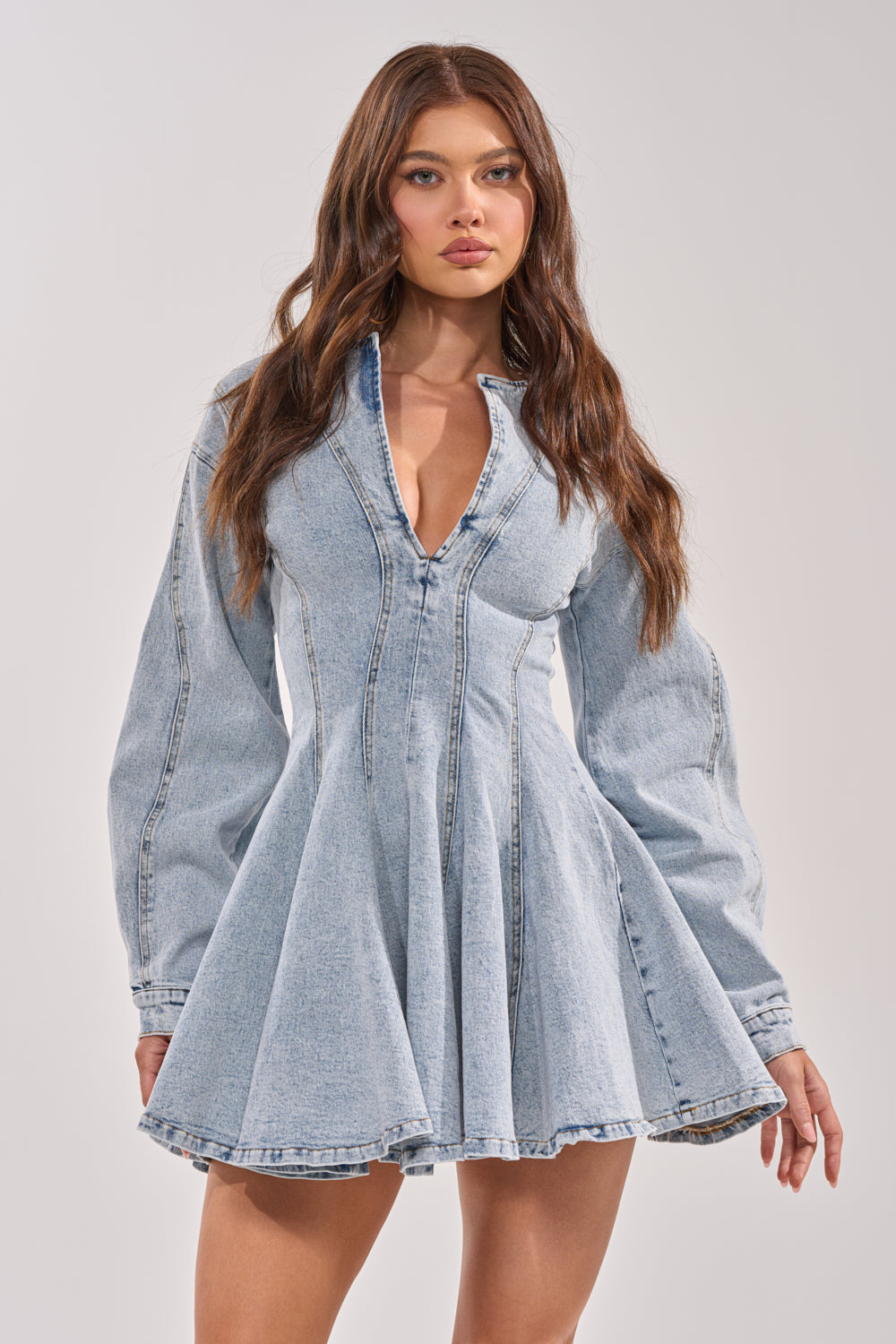 ALL ABOUT MY BUSINESS DENIM MINI DRESS