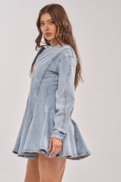 ALL ABOUT MY BUSINESS DENIM MINI DRESS