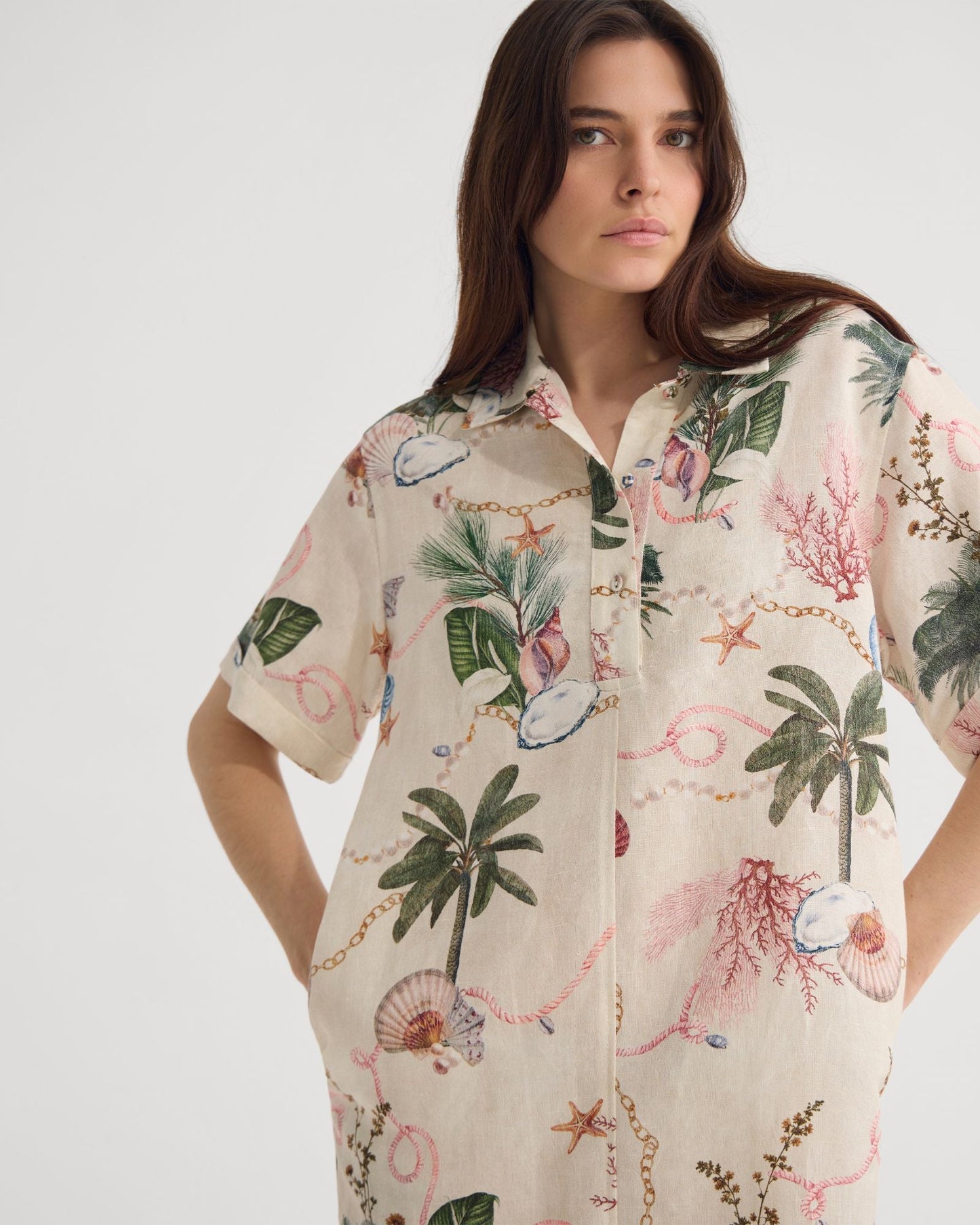 Milos Printed Linen Mini Dress