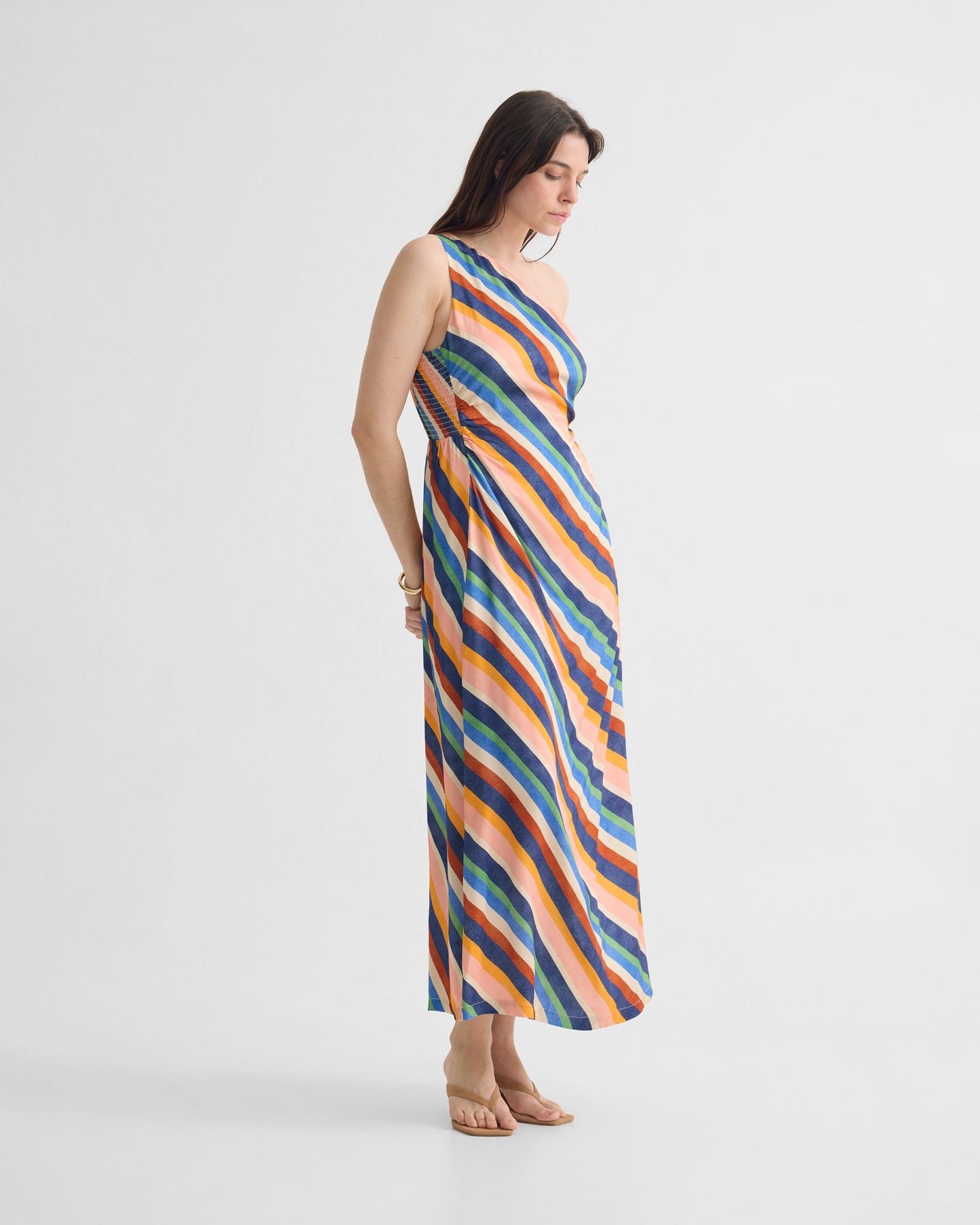 Capri Striped One Shoulder Dress
