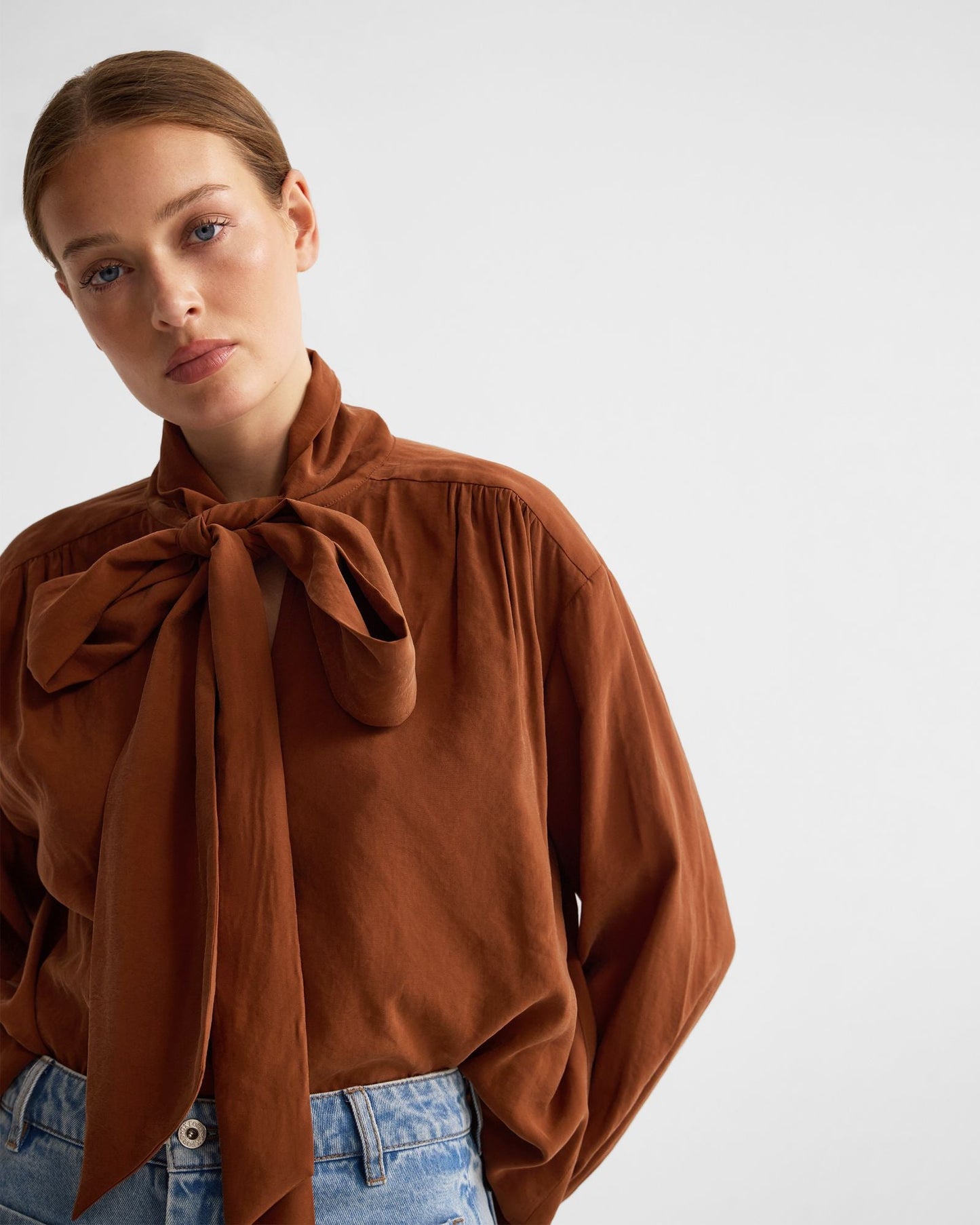 Jenna Rayon Blend Scarf Neck Top