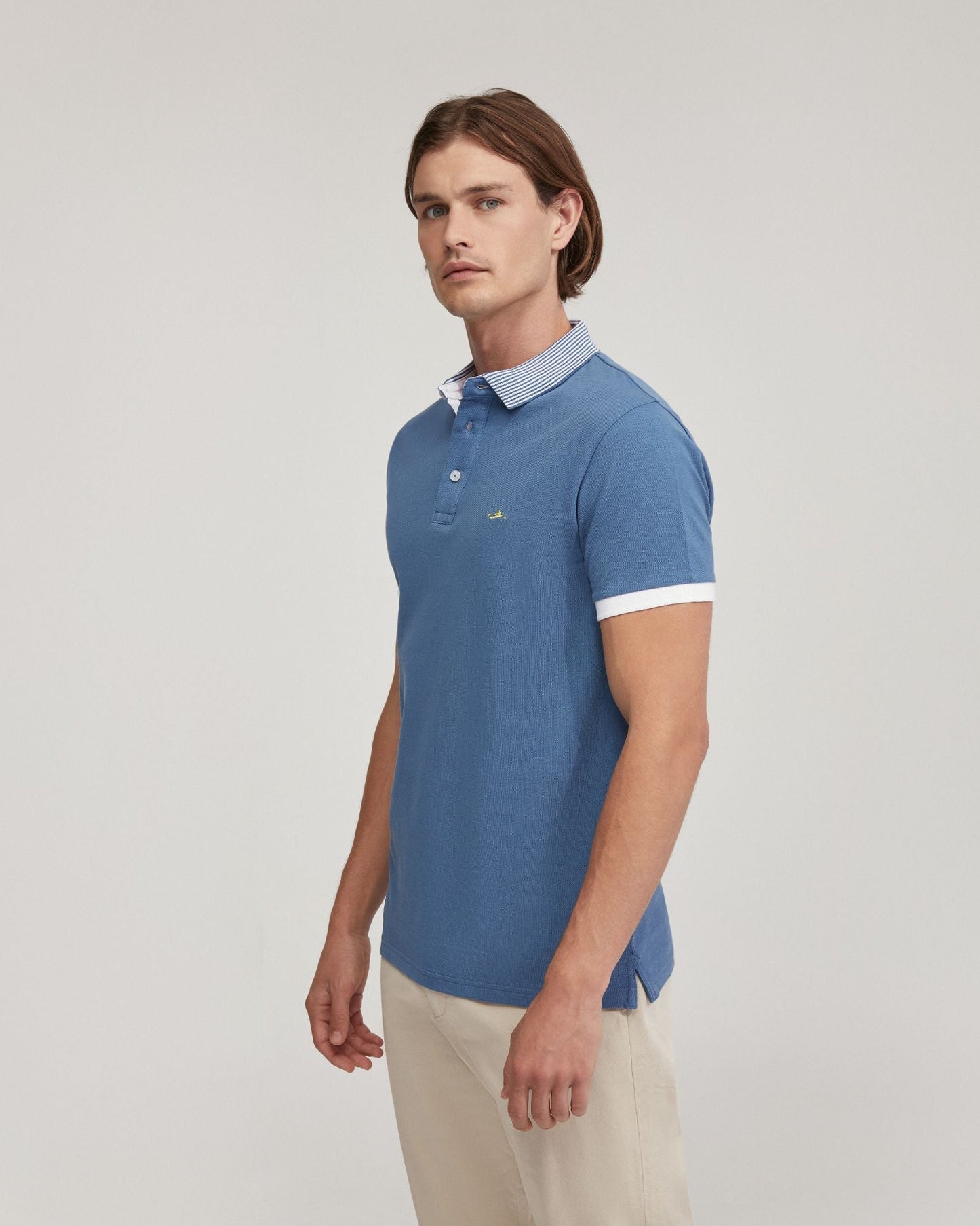 Dylan Striped Collar Pique Polo