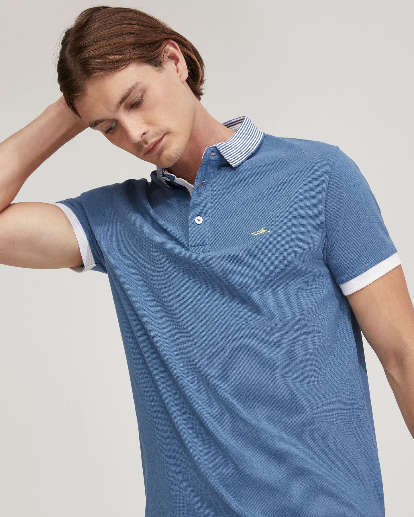 Dylan Striped Collar Pique Polo
