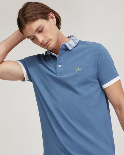 Dylan Striped Collar Pique Polo