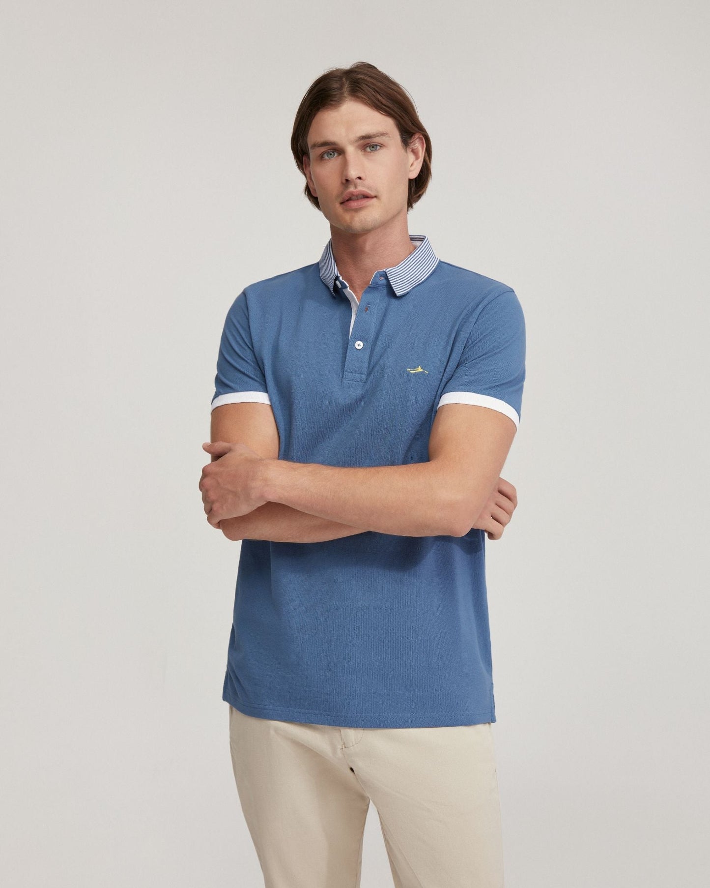 Dylan Striped Collar Pique Polo