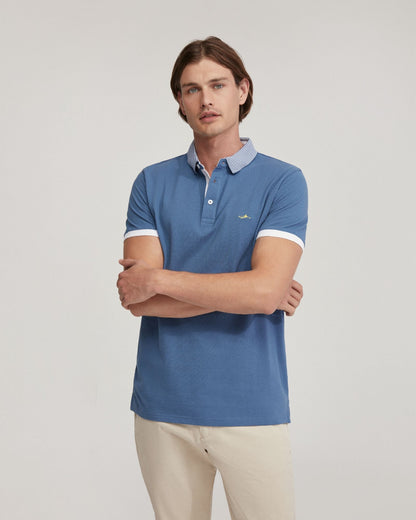 Dylan Striped Collar Pique Polo