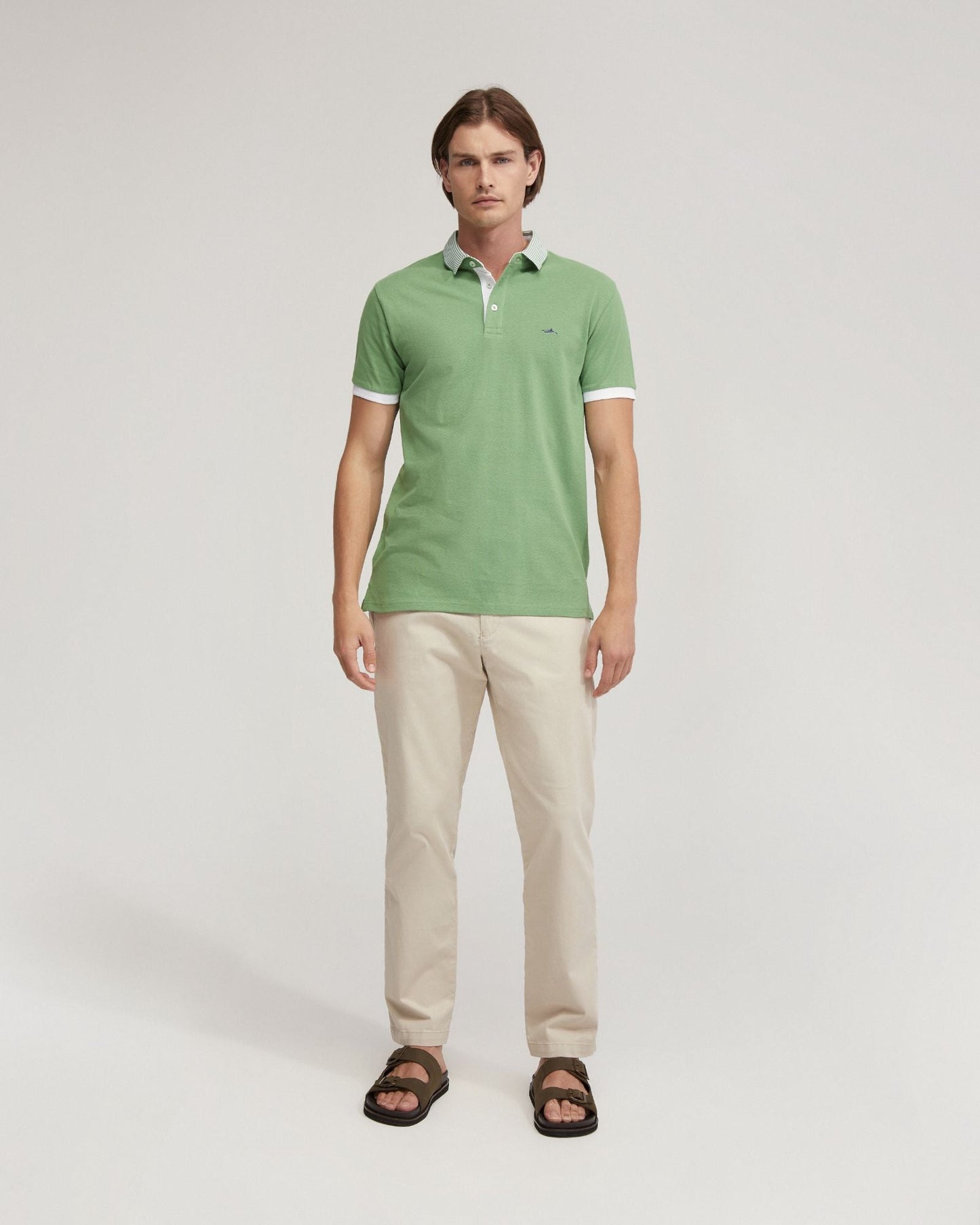 Dylan Striped Collar Pique Polo