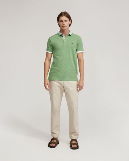 Dylan Striped Collar Pique Polo