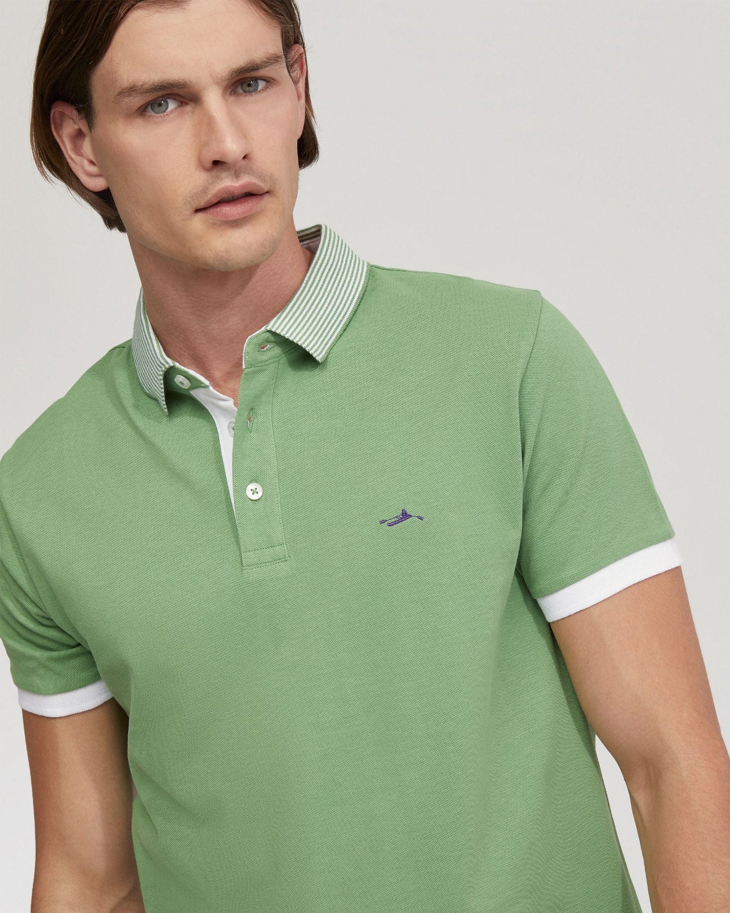 Dylan Striped Collar Pique Polo