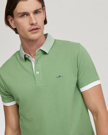 Dylan Striped Collar Pique Polo