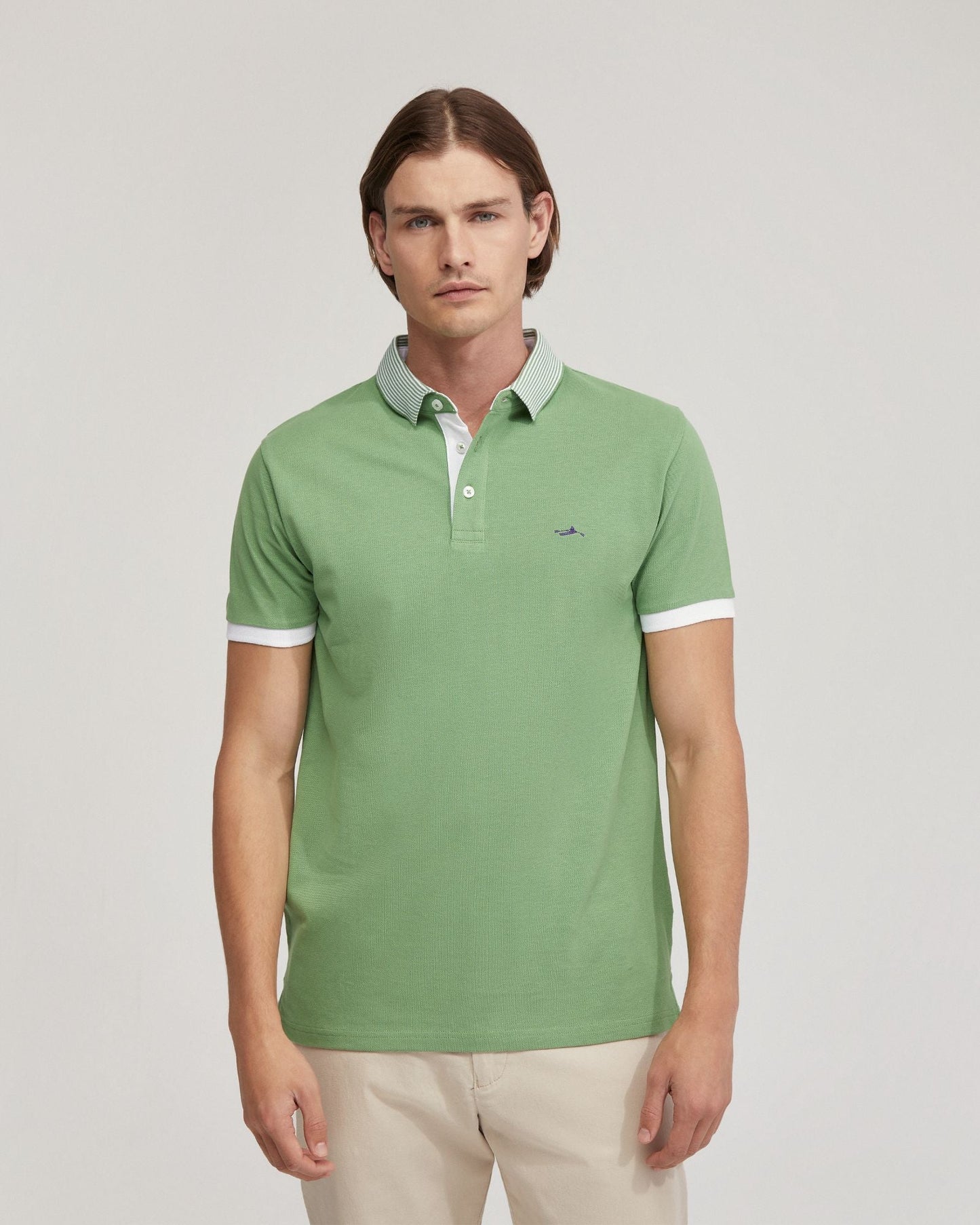 Dylan Striped Collar Pique Polo