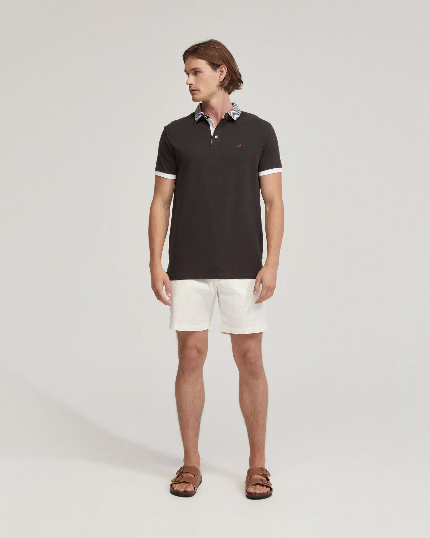 Dylan Striped Collar Pique Polo