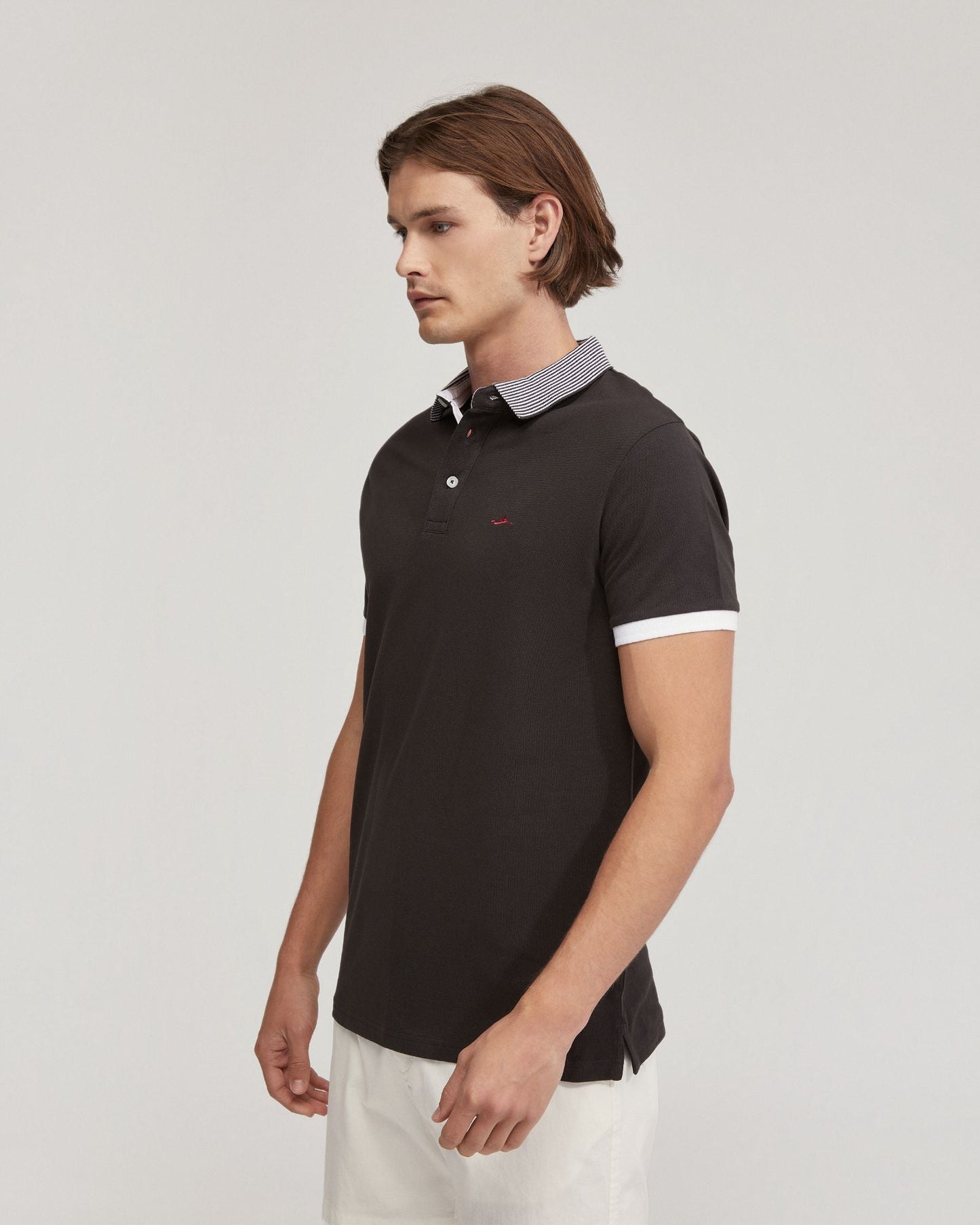 Dylan Striped Collar Pique Polo